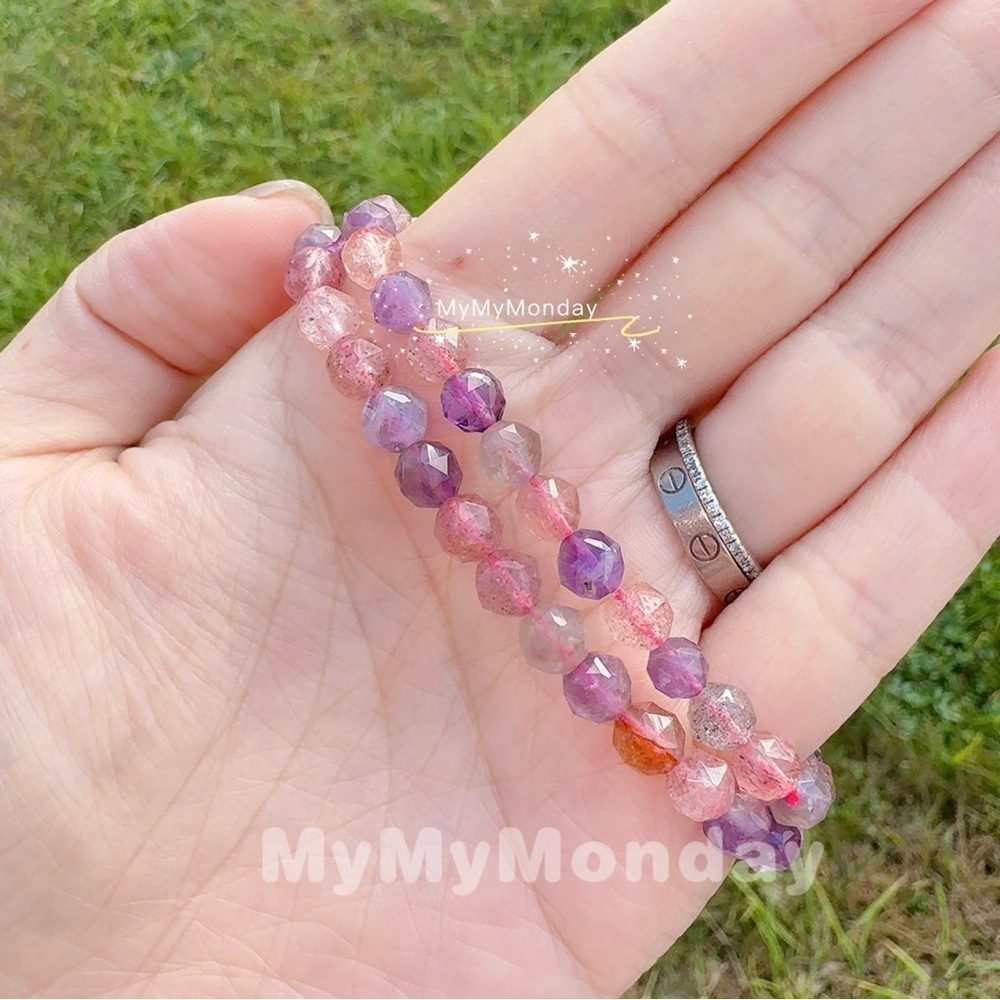 Strawberry Quartz And Amethyst Bracelet 6mm - Picture 3 of 8